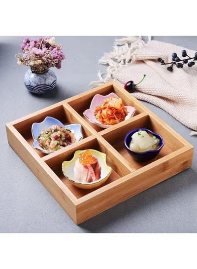 Divided wooden snack tray with 4 compartments