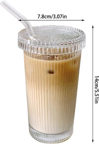 Ice Coffee Mug with Lid and Straw, Glass Cups for Drinking Water, Coffee, Milk, Tea, Iced Coffee, Juice