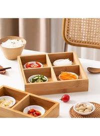 Divided wooden snack tray with 4 compartments